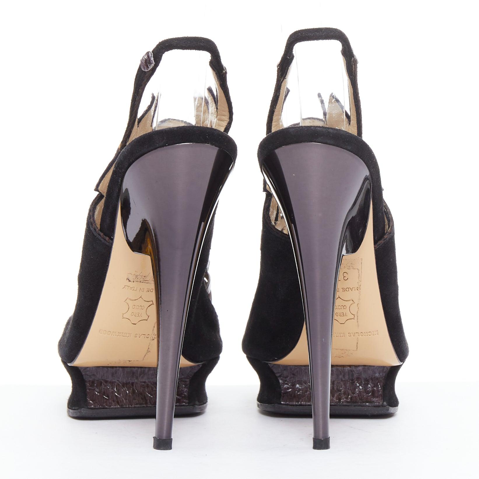 Women's NICHOLAS KIRKWOOD brown black scaled leather platform sandals EU37.5 For Sale