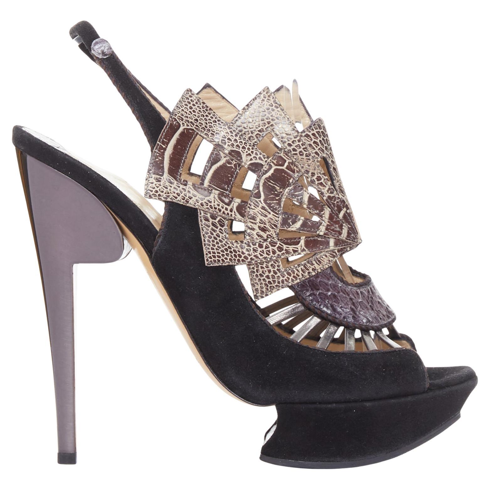 NICHOLAS KIRKWOOD brown black scaled leather platform sandals EU37.5