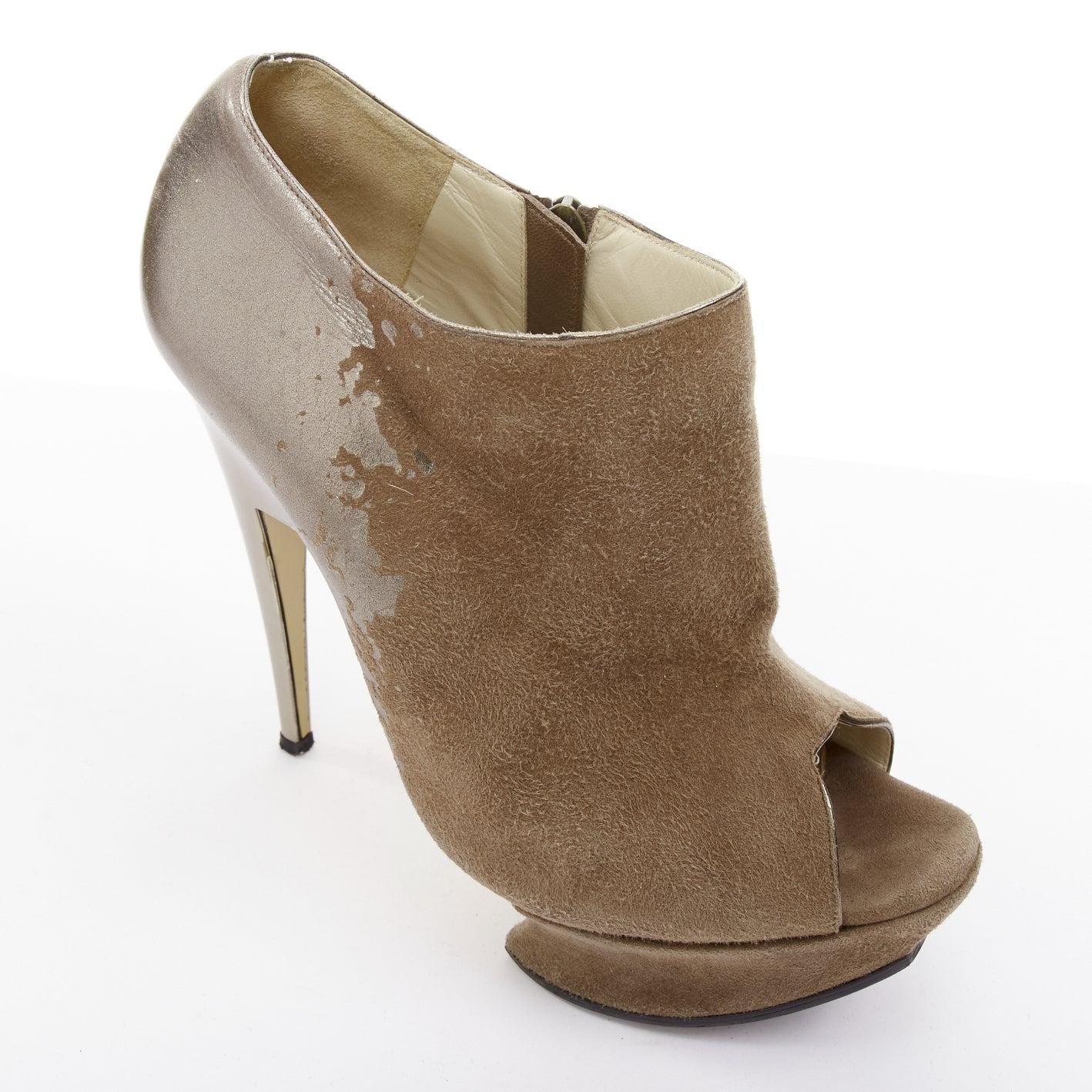 NICHOLAS KIRKWOOD bottines à plateforme peep gradient brun gunmetal EU37 en vente 2