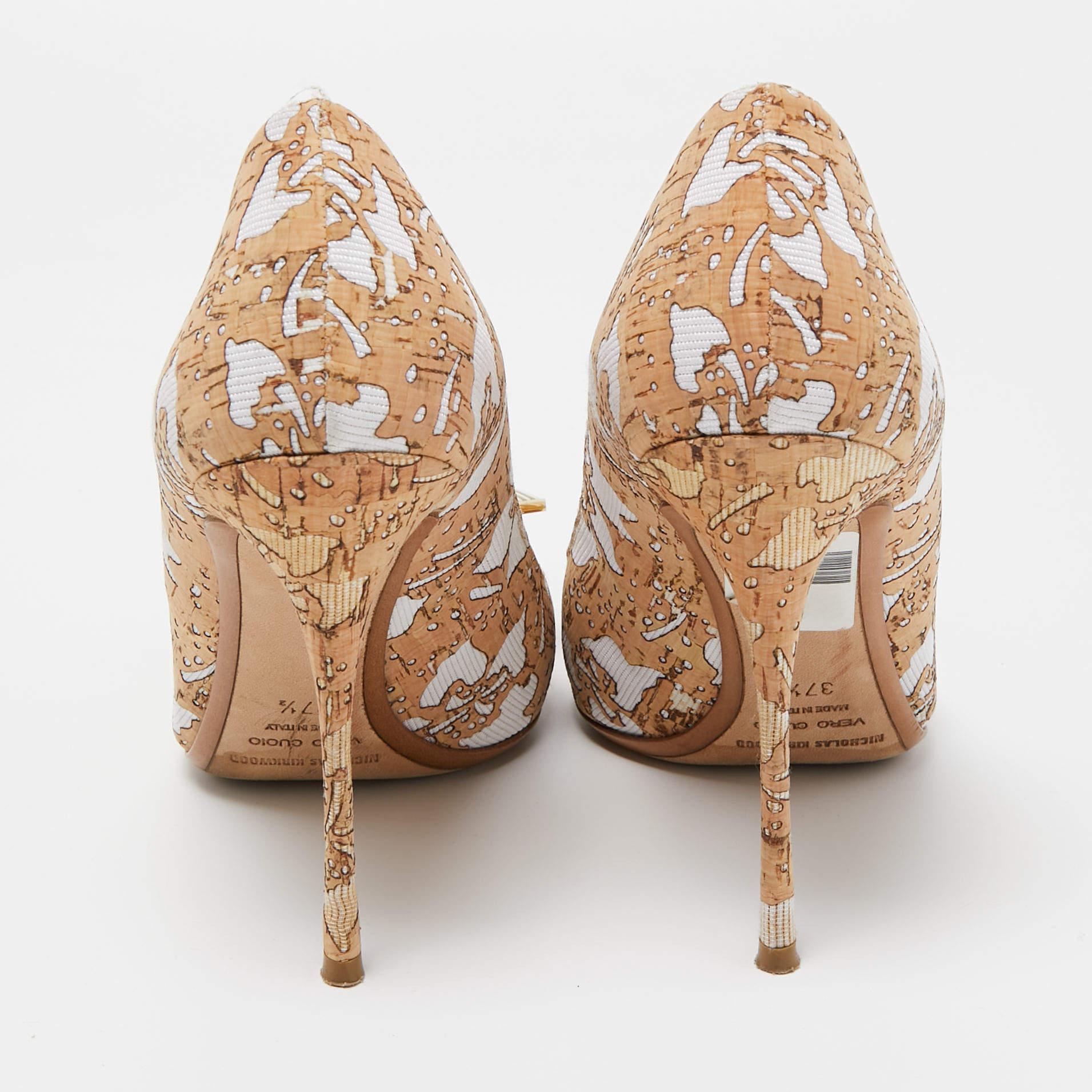 Nicholas Kirkwood Brown/White Cork and Fabric Eden Pumps Size 37.5 Pour femmes en vente