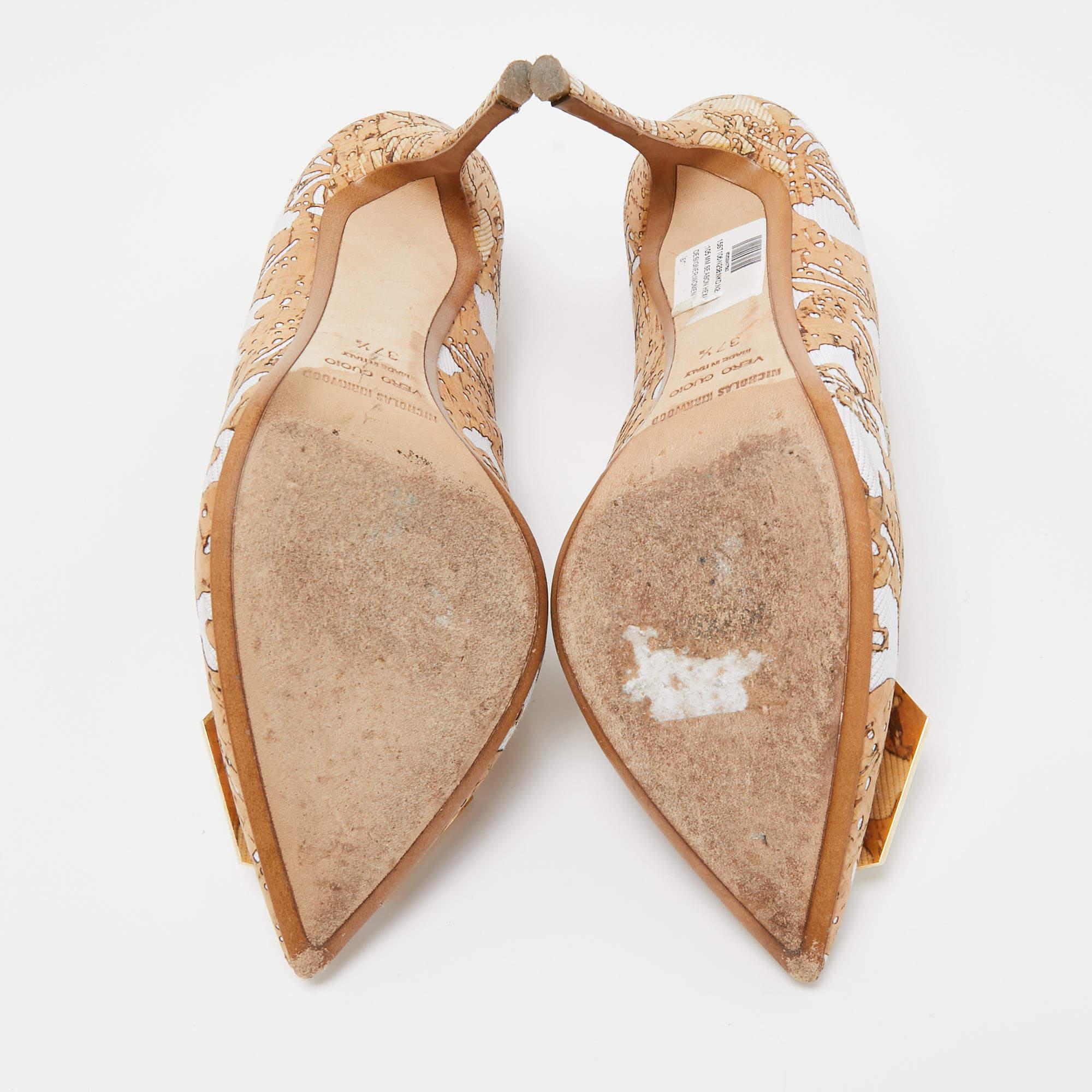 Nicholas Kirkwood Brown/White Cork and Fabric Eden Pumps Size 37.5 en vente 1