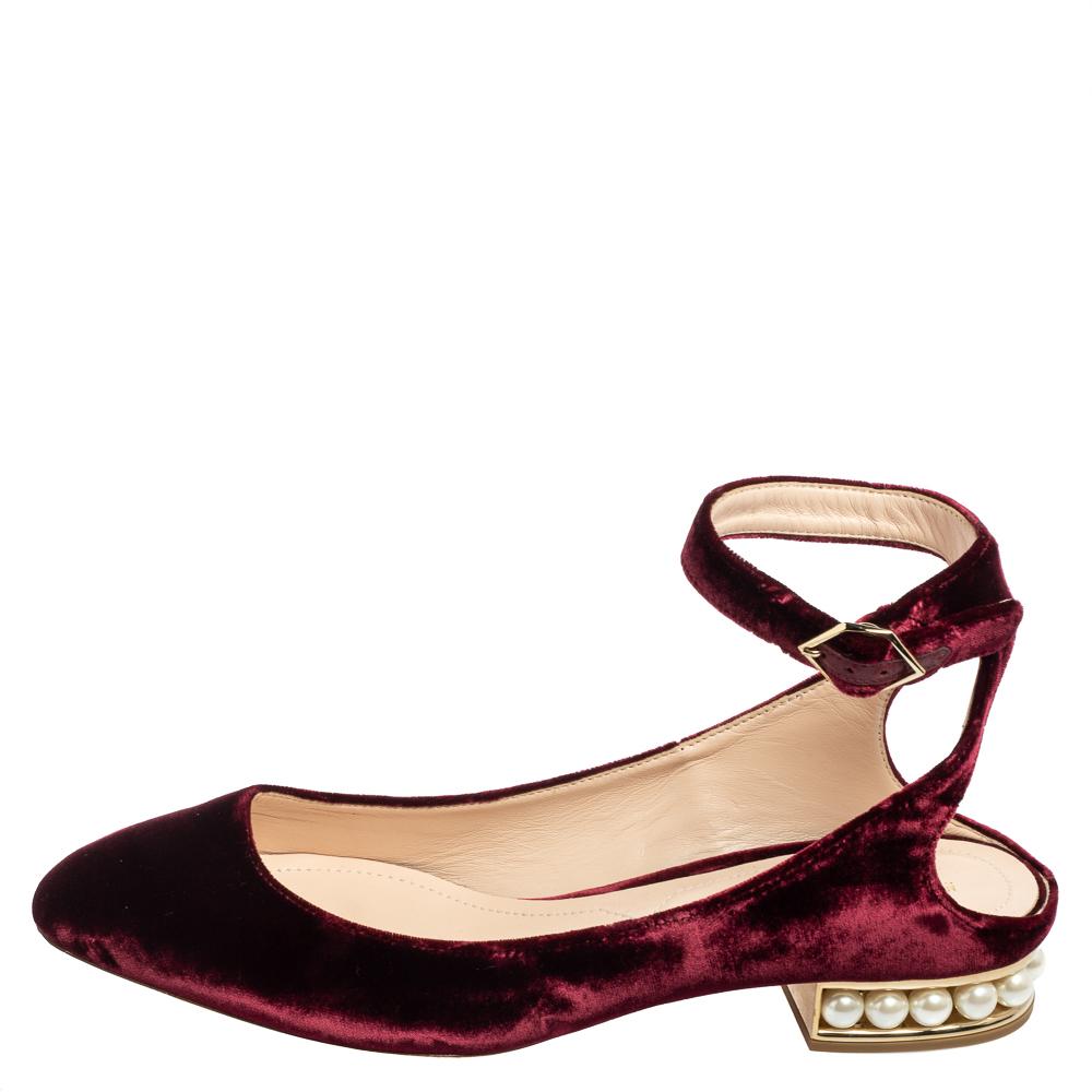 burgundy flats with ankle strap