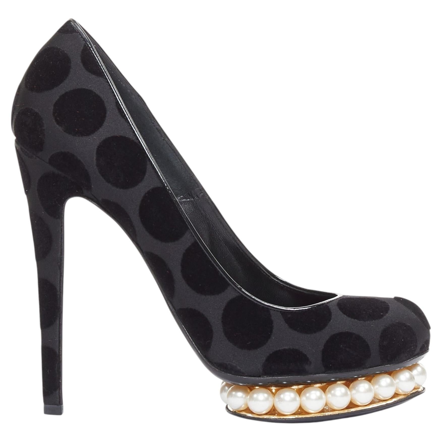 NICHOLAS KIRKWOOD Casati black velvet polka dot pearl platform pumps EU37.5 For Sale