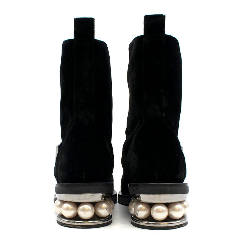 Black Nicholas Kirkwood Casati Pearl-heeled Velvet Boots 36.5