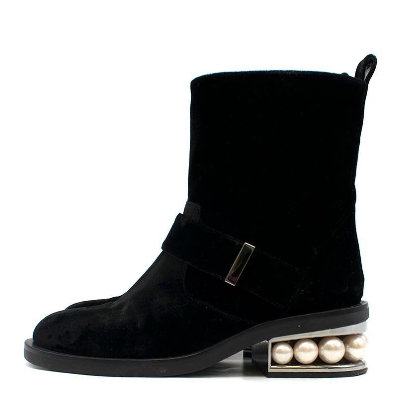 Nicholas Kirkwood Casati Pearl-heeled Velvet Boots 36.5 In Good Condition In London, GB