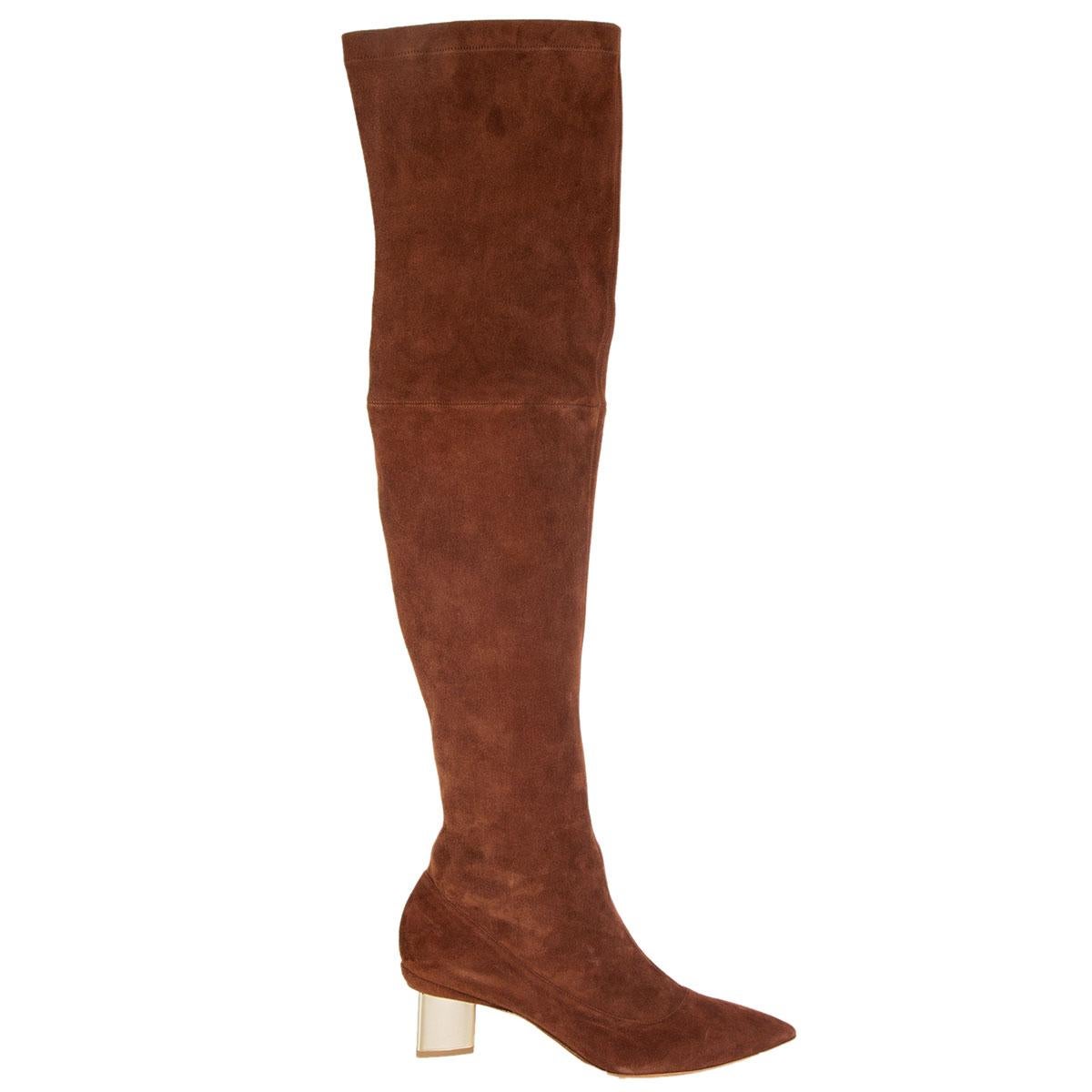 NICHOLAS KIRKWOOD cognac brown suede OVER THE KNEE Boots Shoes 42 For Sale