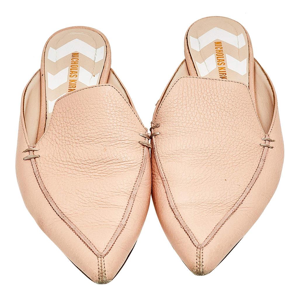 Beige Nicholas Kirkwood Cream Leather Pointed Toe Beya Flat Mule Sandals Size 39.5