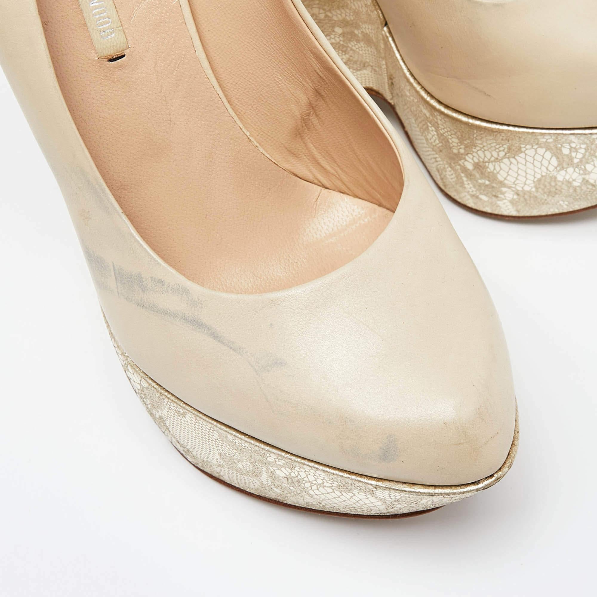Nicholas Kirkwood Cream Leather Wedge Platform Pumps Size 39 For Sale 3