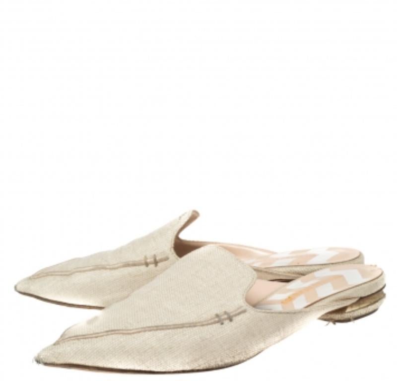 Nicholas Kirkwood Crema Raffia Punta Beya Sandali Muli Piatti Taglia 40.5 in vendita 2