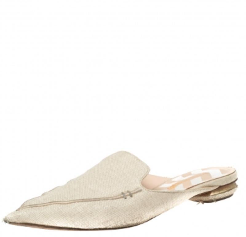 Nicholas Kirkwood Crema Raffia Punta Beya Sandali Muli Piatti Taglia 40.5 in vendita 3