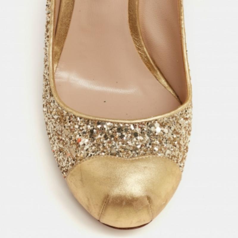 Donna Nicholas Kirkwood - Décolleté in pelle e glitter oro con punta a punta - misura 38,5 in vendita