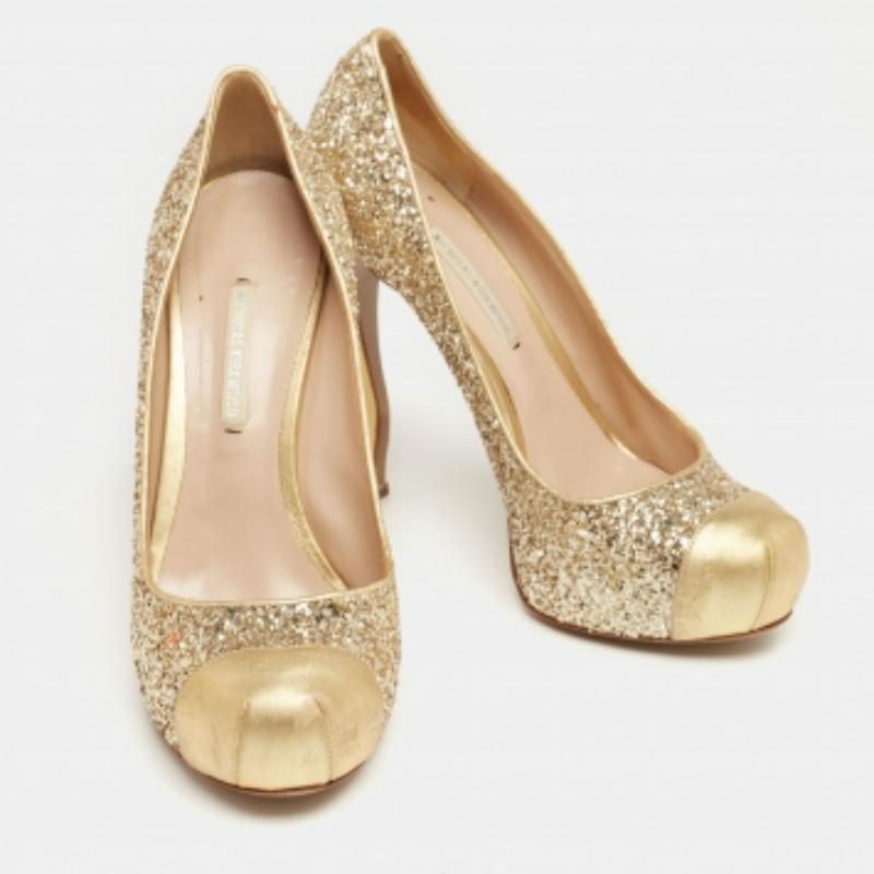 Nicholas Kirkwood - Décolleté in pelle e glitter oro con punta a punta - misura 38,5 in vendita 1