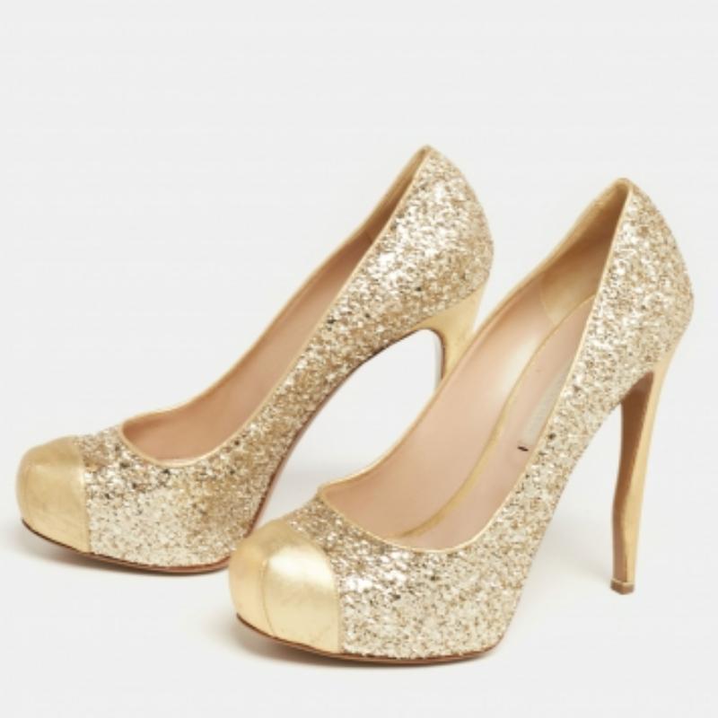 Nicholas Kirkwood - Décolleté in pelle e glitter oro con punta a punta - misura 38,5 in vendita 3