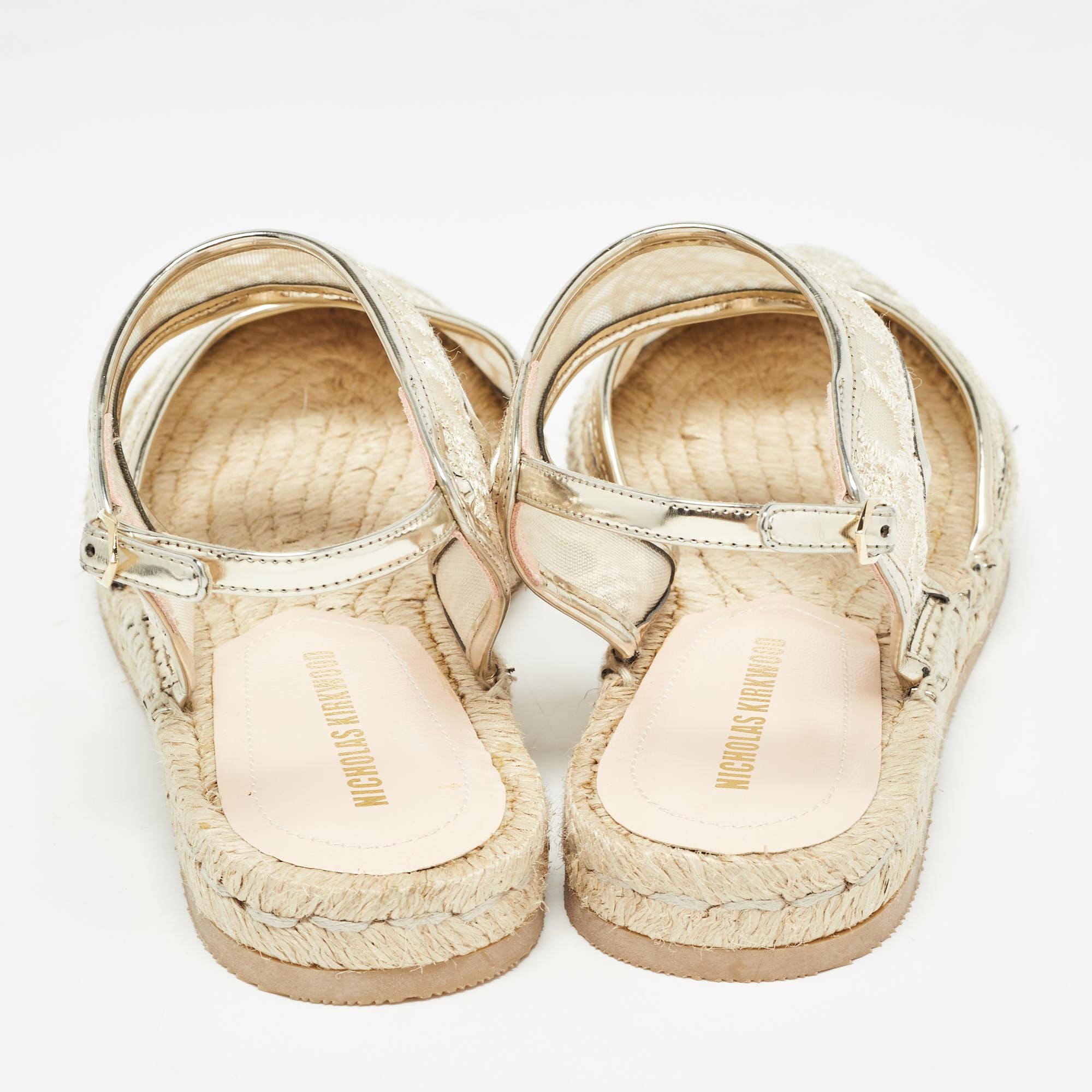 Nicholas Kirkwood Espadrilles escarpins en dentelle et maille dorée taille 36 Pour femmes en vente
