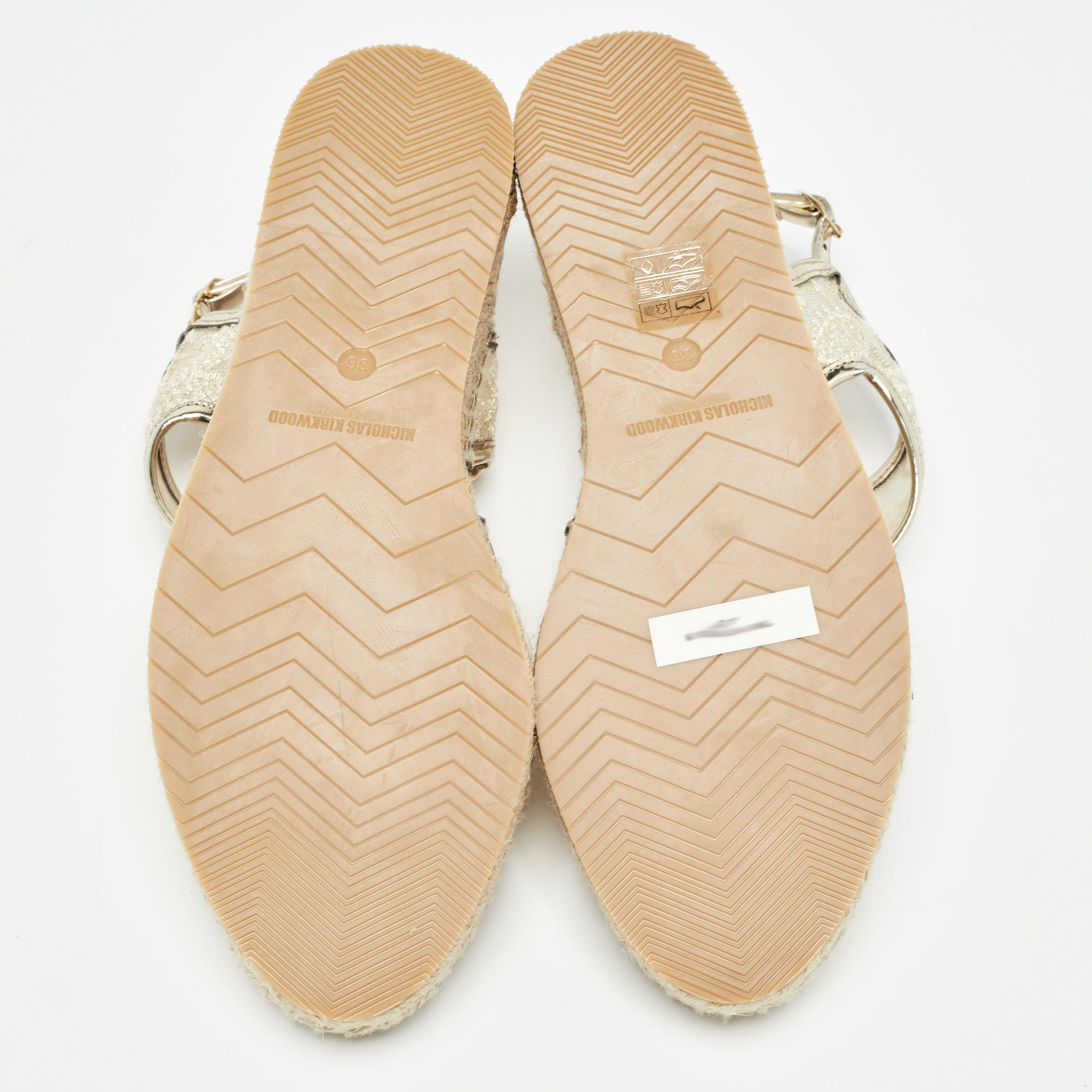 Nicholas Kirkwood Espadrilles escarpins en dentelle et maille dorée taille 36 en vente 1