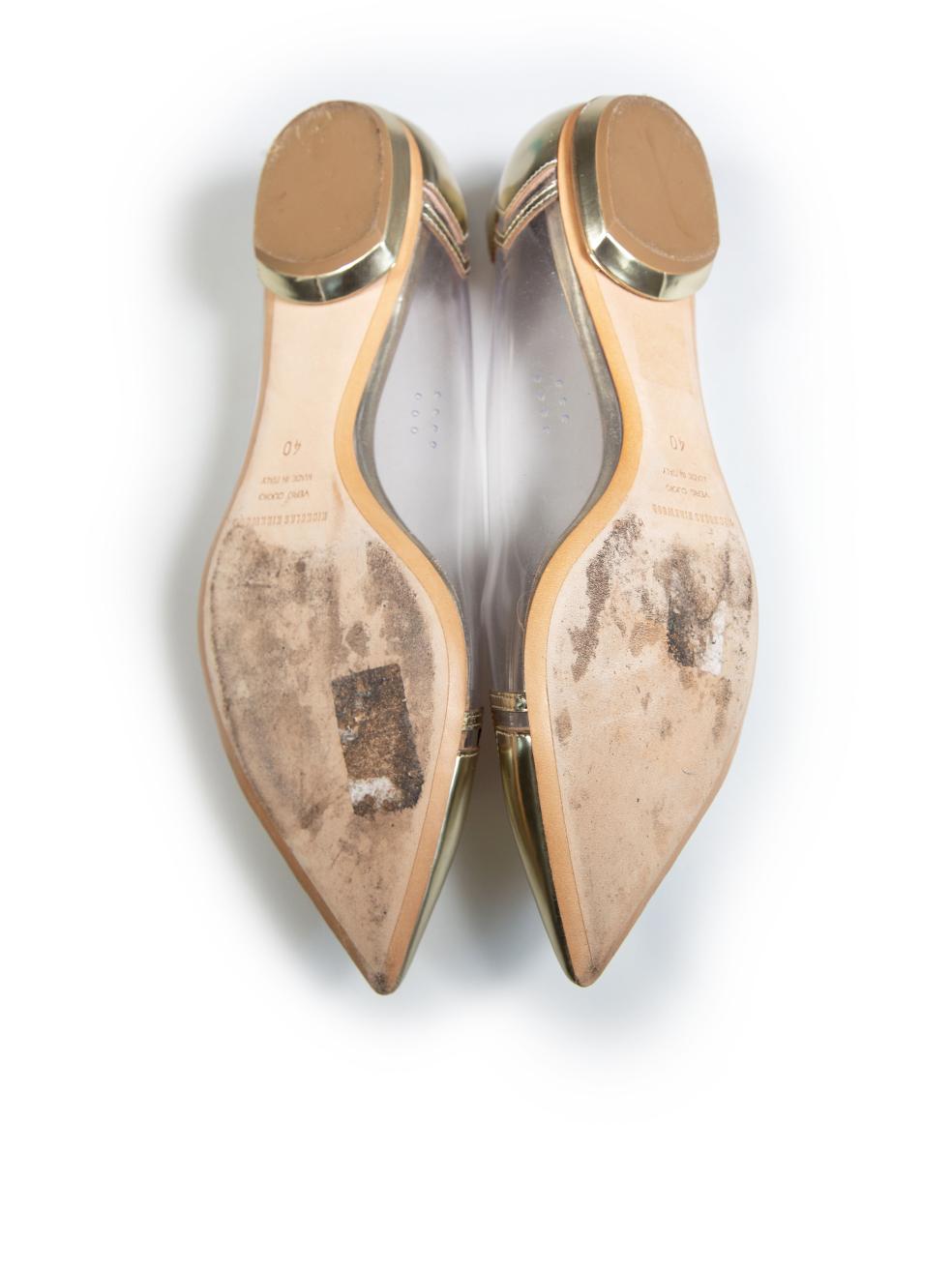 Women's Nicholas Kirkwood Gold PVC Pointed-Toe Flats Size IT 40