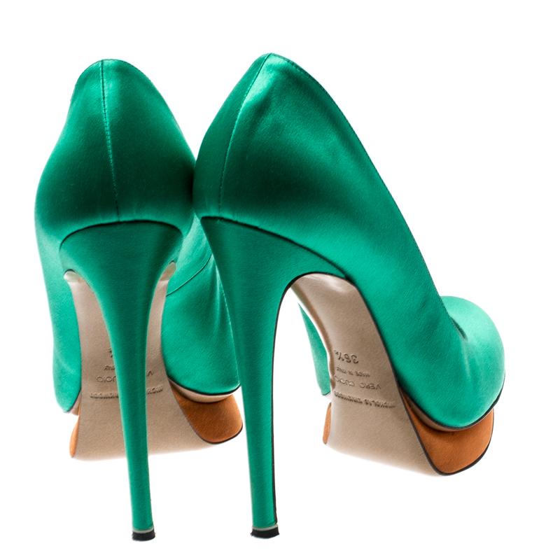 green satin heels