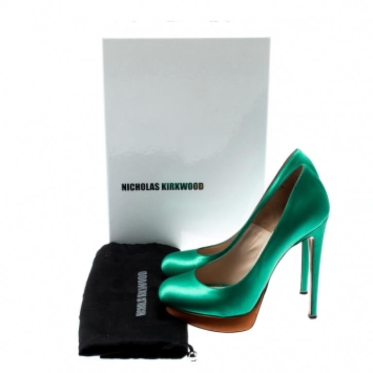 Nicholas Kirkwood Green Satin Platform Pumps Size 36.5 en vente 3