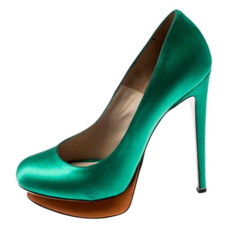Nicholas Kirkwood Green Satin Platform Pumps Size 36.5