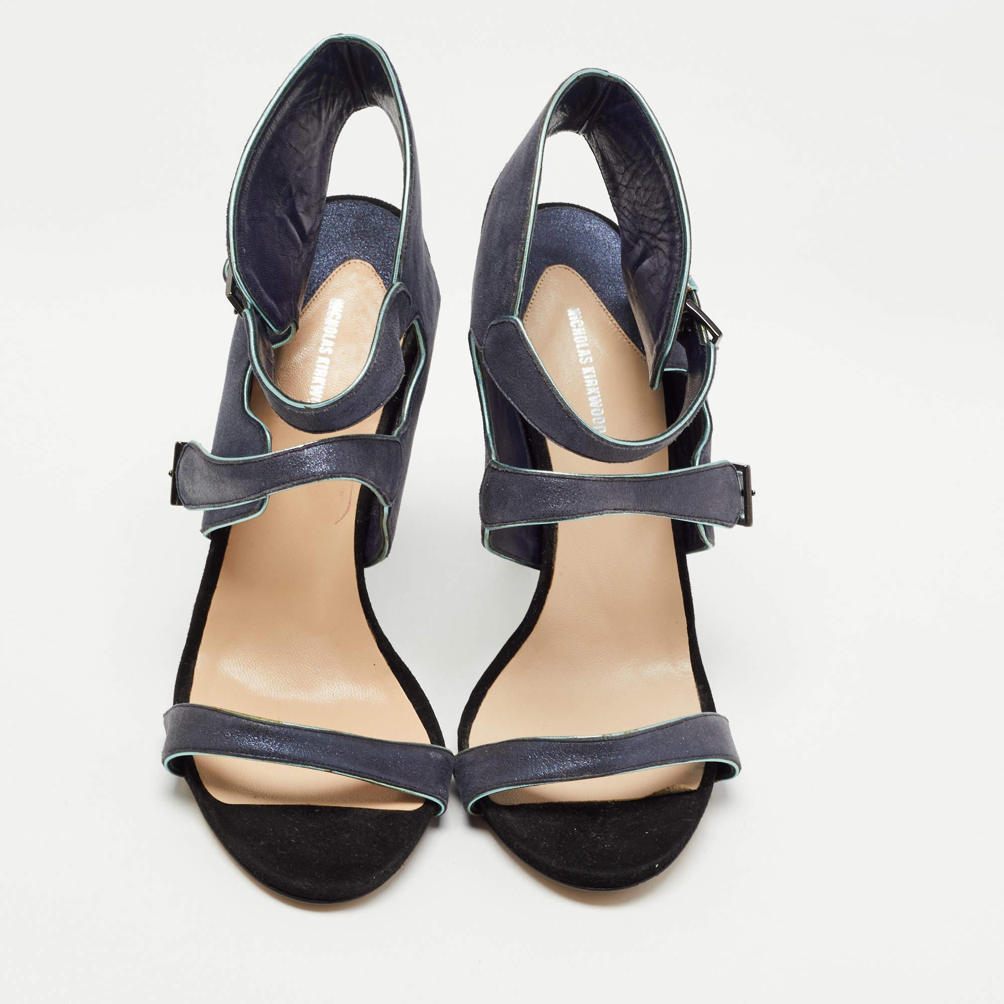 Gray Nicholas Kirkwood Grey /Black Leather Ankle Strap Sandals Size 40 For Sale