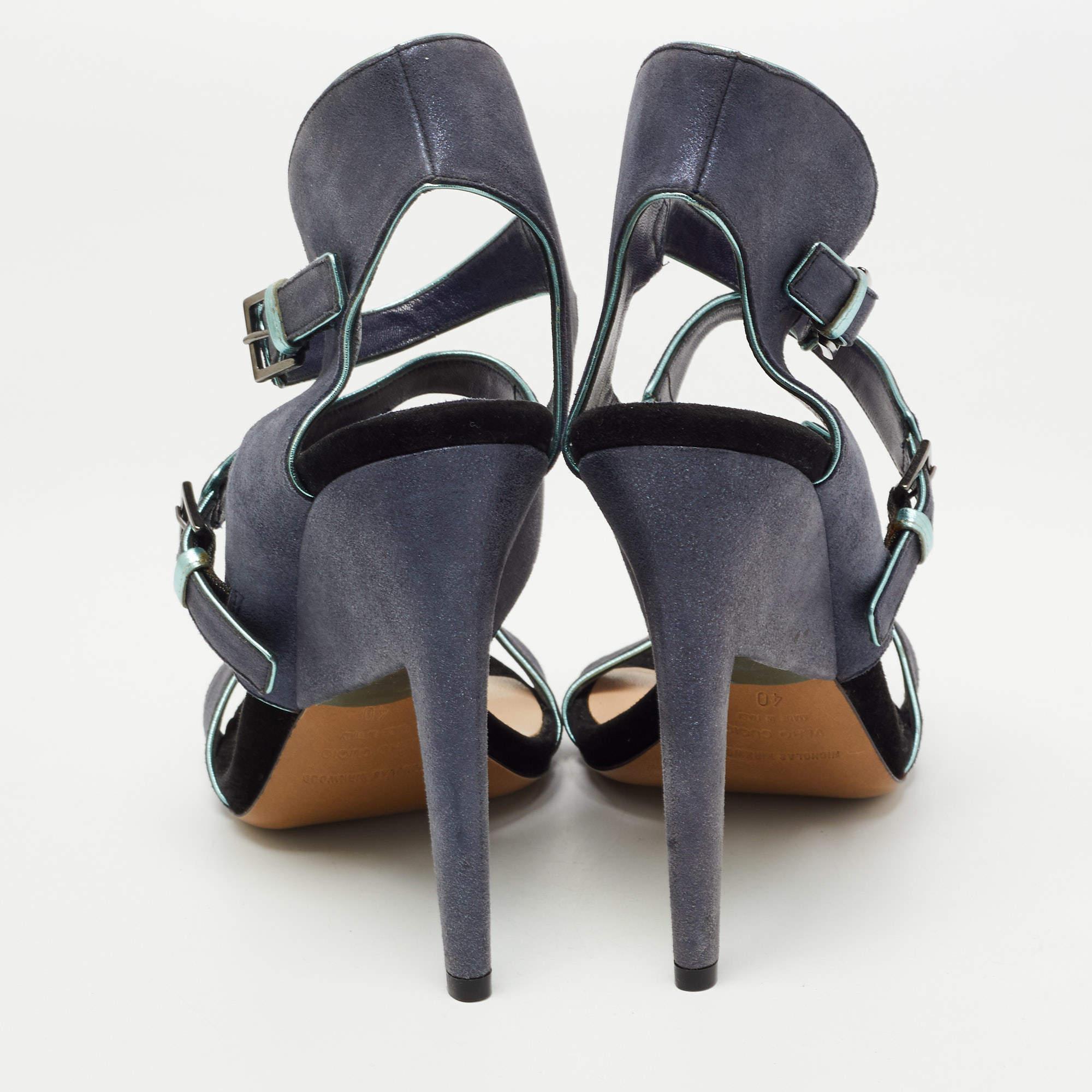 Women's Nicholas Kirkwood Grey /Black Leather Ankle Strap Sandals Size 40 For Sale