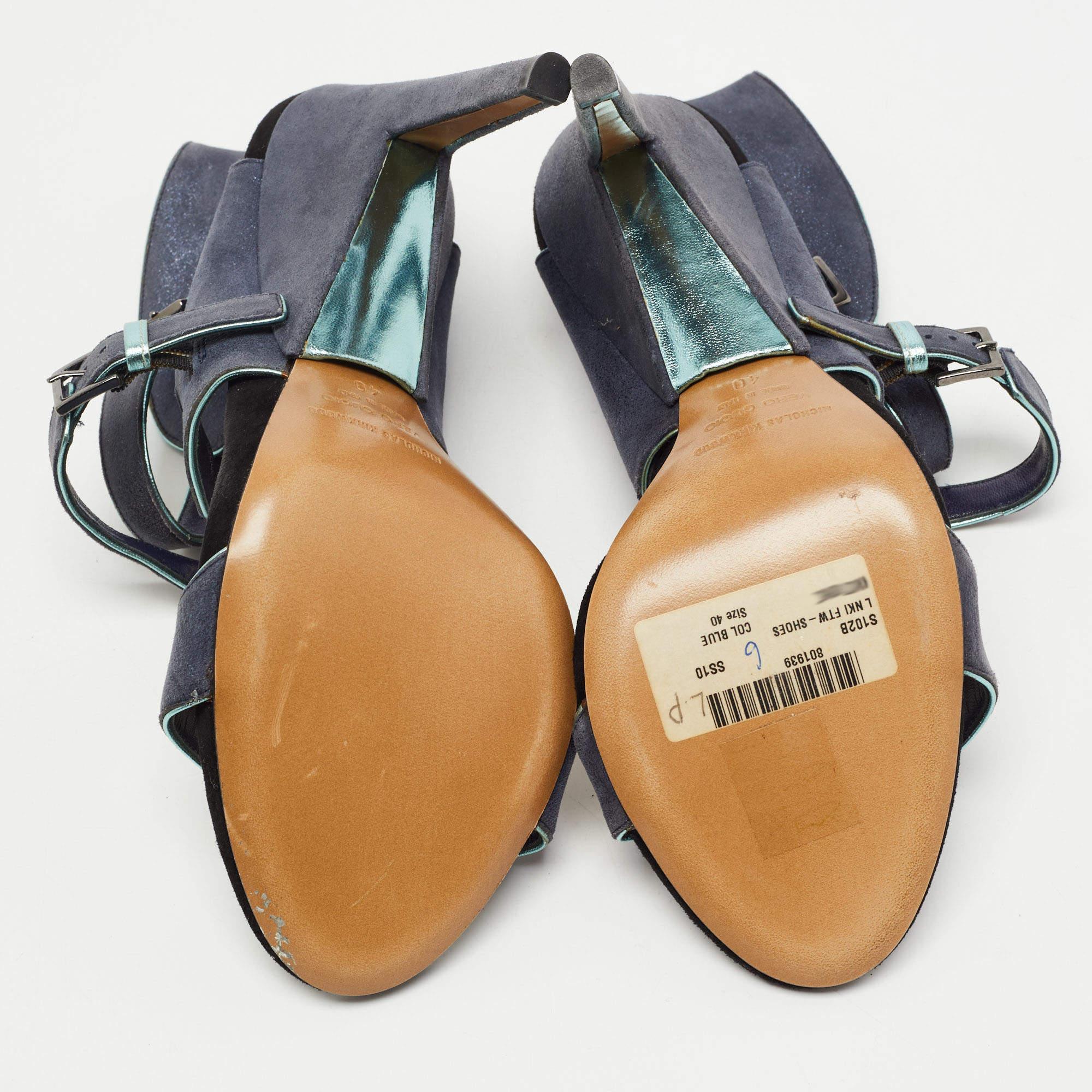 Nicholas Kirkwood Grey /Black Leather Ankle Strap Sandals Size 40 For Sale 1