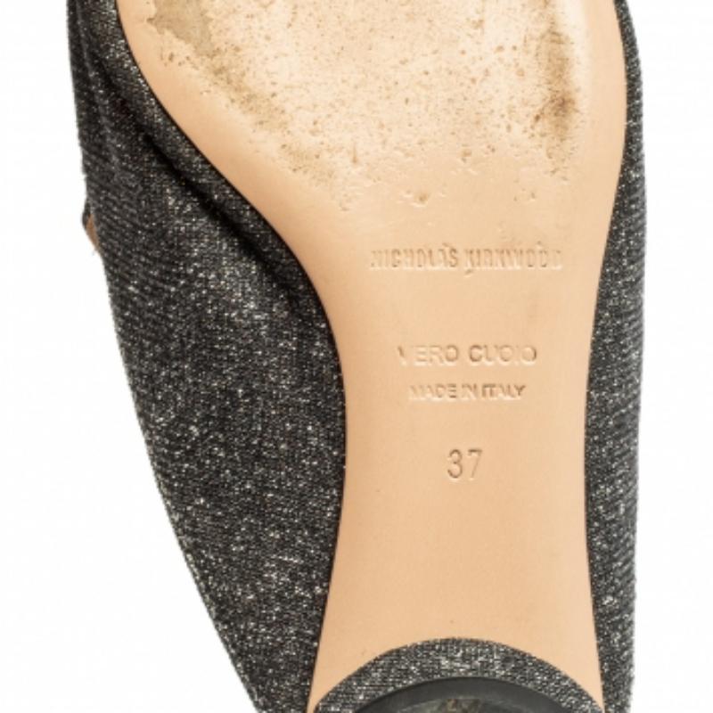 Women's Nicholas Kirkwood Grey Glitter Fabric Beya Flat Pointed-Toe Mules Size 37 For Sale