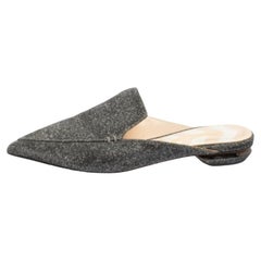 Nicholas Kirkwood Grey Glitter Fabric Beya Flat Pointed-Toe Mules Size 37
