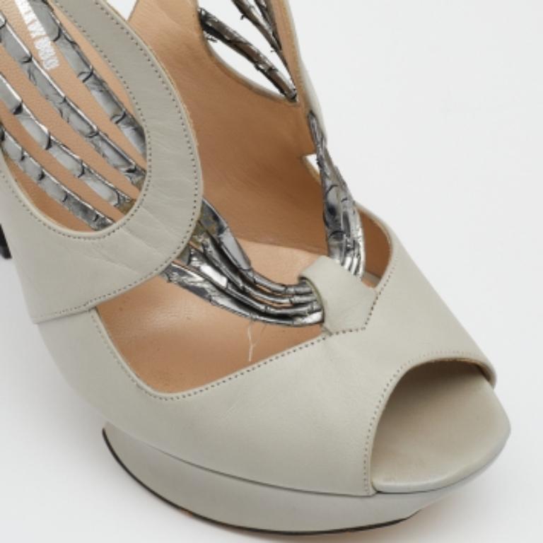 Donna Nicholas Kirkwood Sandali con plateau in pelle e pitone grigio misura 37,5 in vendita