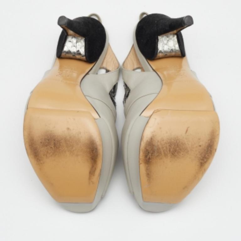 Nicholas Kirkwood Sandali con plateau in pelle e pitone grigio misura 37,5 in vendita 2