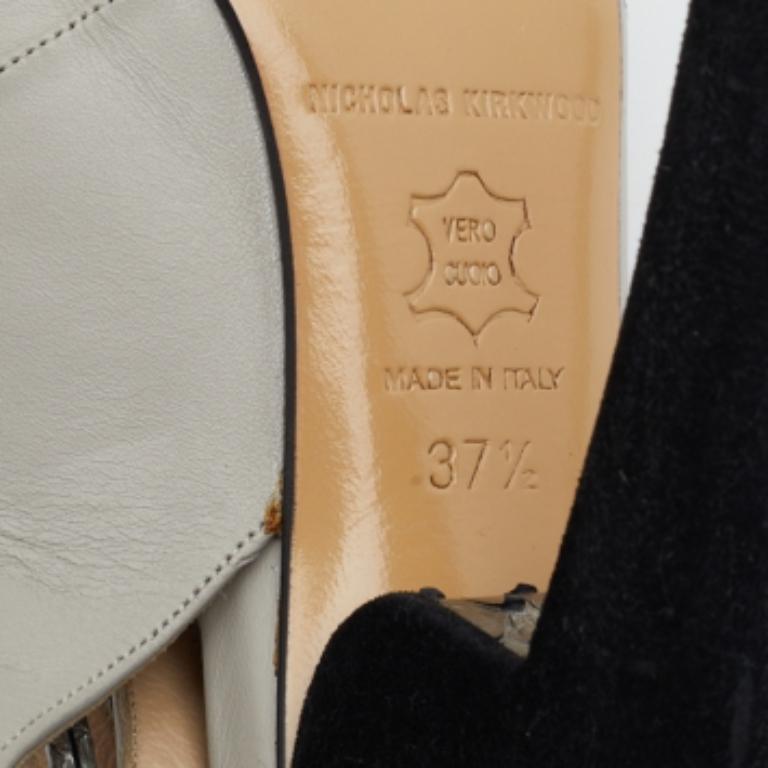 Nicholas Kirkwood Sandali con plateau in pelle e pitone grigio misura 37,5 in vendita 3