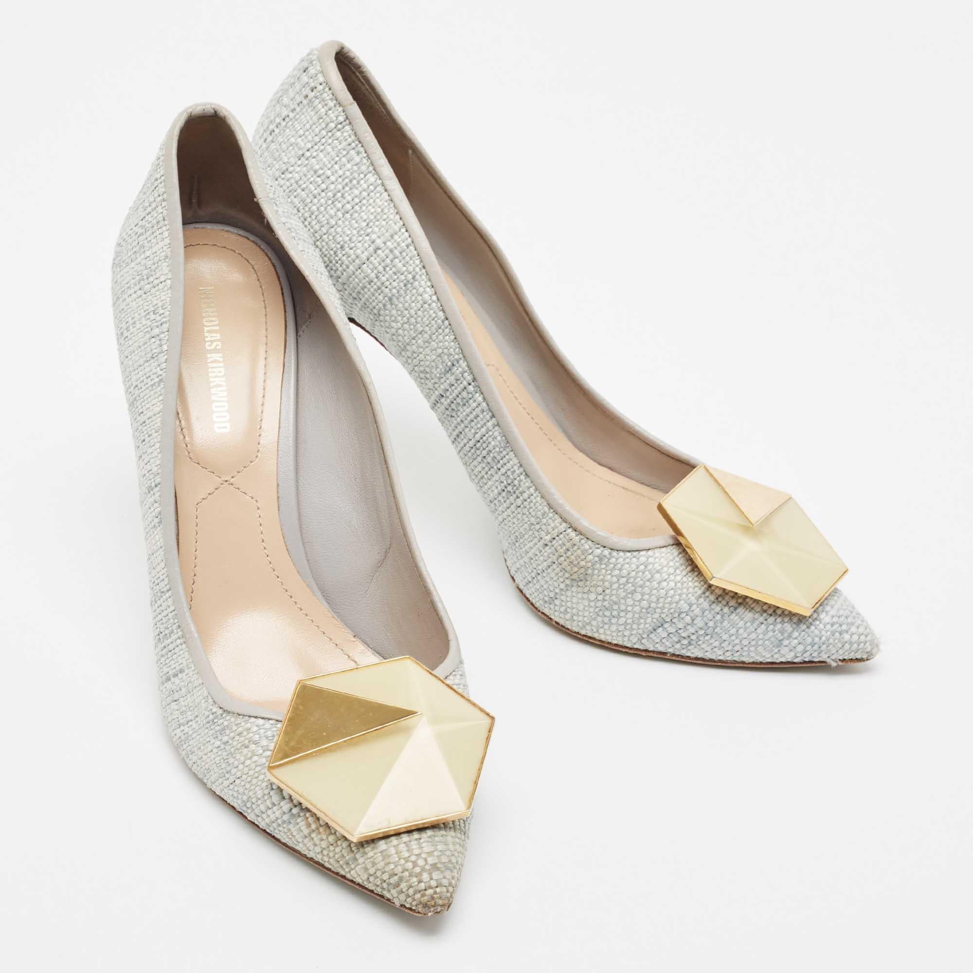De las mujeres Nicholas Kirkwood Rafia Gris  Bombas con punta hexagonal talla 38 en venta