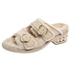 Nicholas Kirkwood Grey Suede Faux Pearl Slide Sandals Size 41