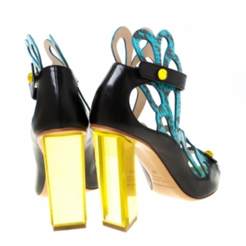 Nicholas Kirkwood Laser Cut Python Leather Mirror Block Heels Sandales Size 39 Pour femmes en vente