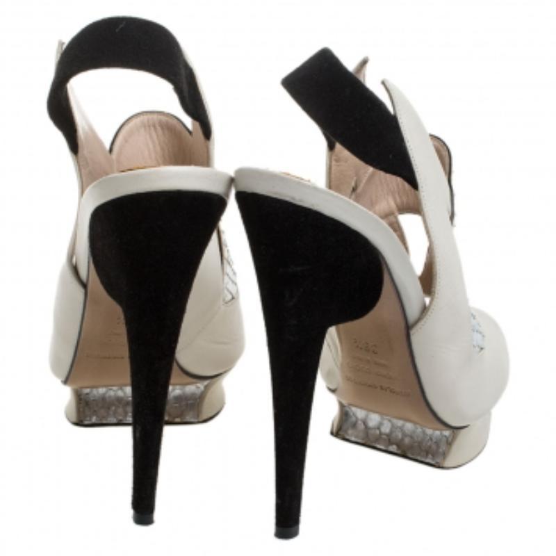 Gray Nicholas Kirkwood Leather & Python Leather Slingback Platform Sandals Size 39.5 For Sale