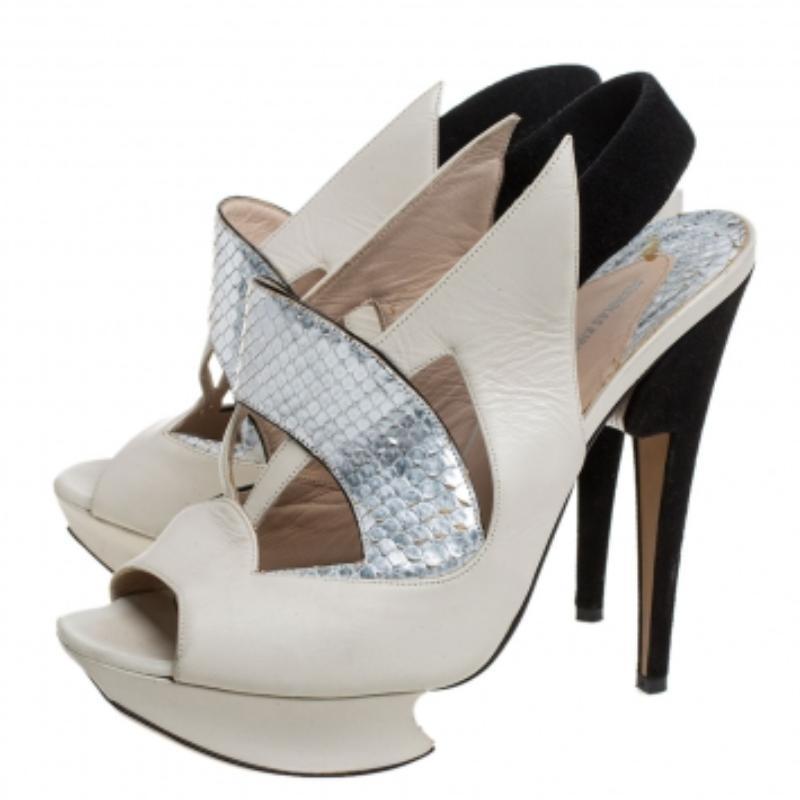 Women's Nicholas Kirkwood Leather & Python Leather Slingback Platform Sandals Size 39.5 For Sale
