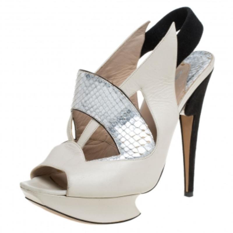 Nicholas Kirkwood Leather & Python Leather Slingback Platform Sandals Size 39.5 For Sale 1