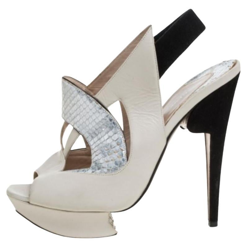 Nicholas Kirkwood Leather & Python Leather Slingback Platform Sandals Size 39.5 For Sale