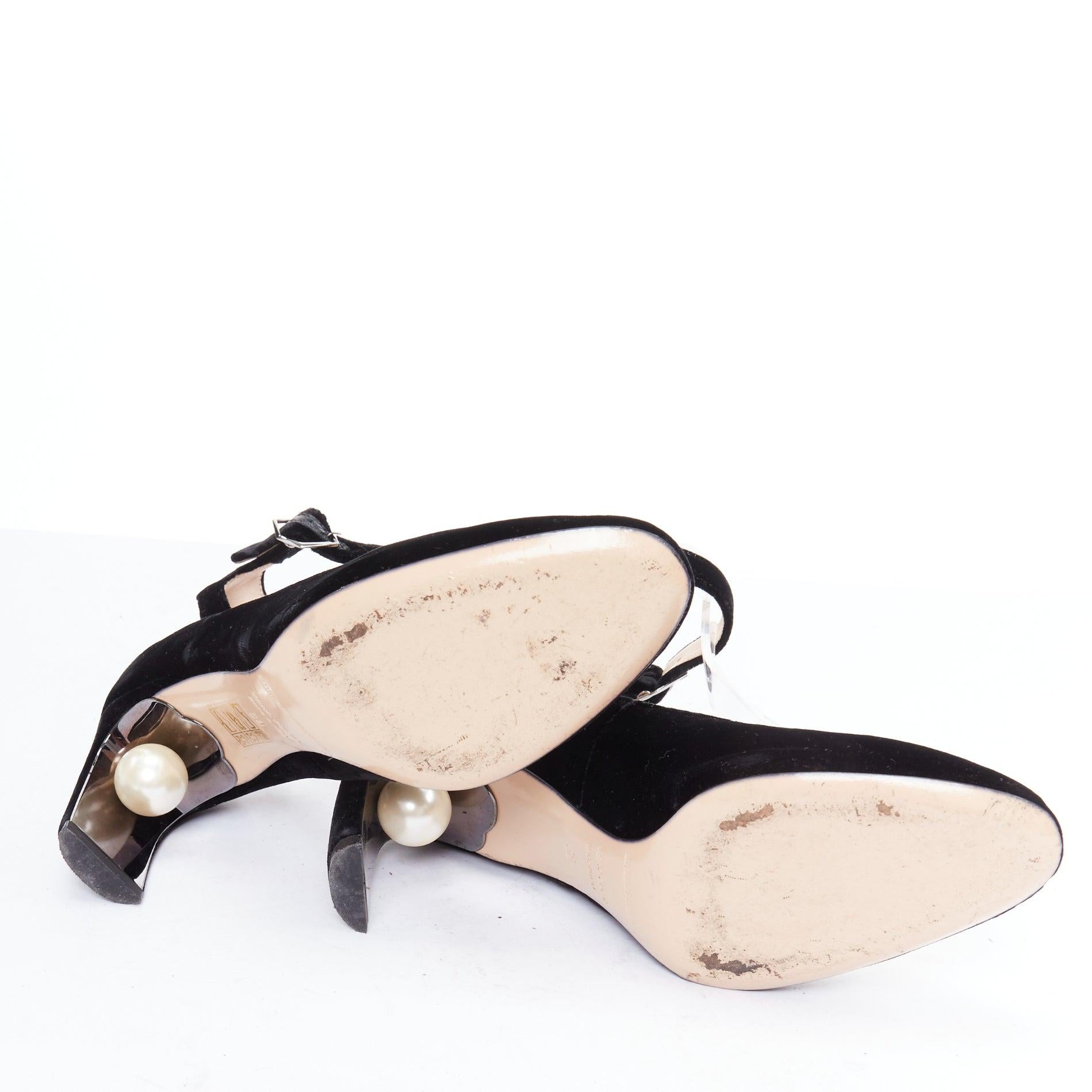 NICHOLAS KIRKWOOD Lola black velvet pearl heel slingback pumps EU38 6