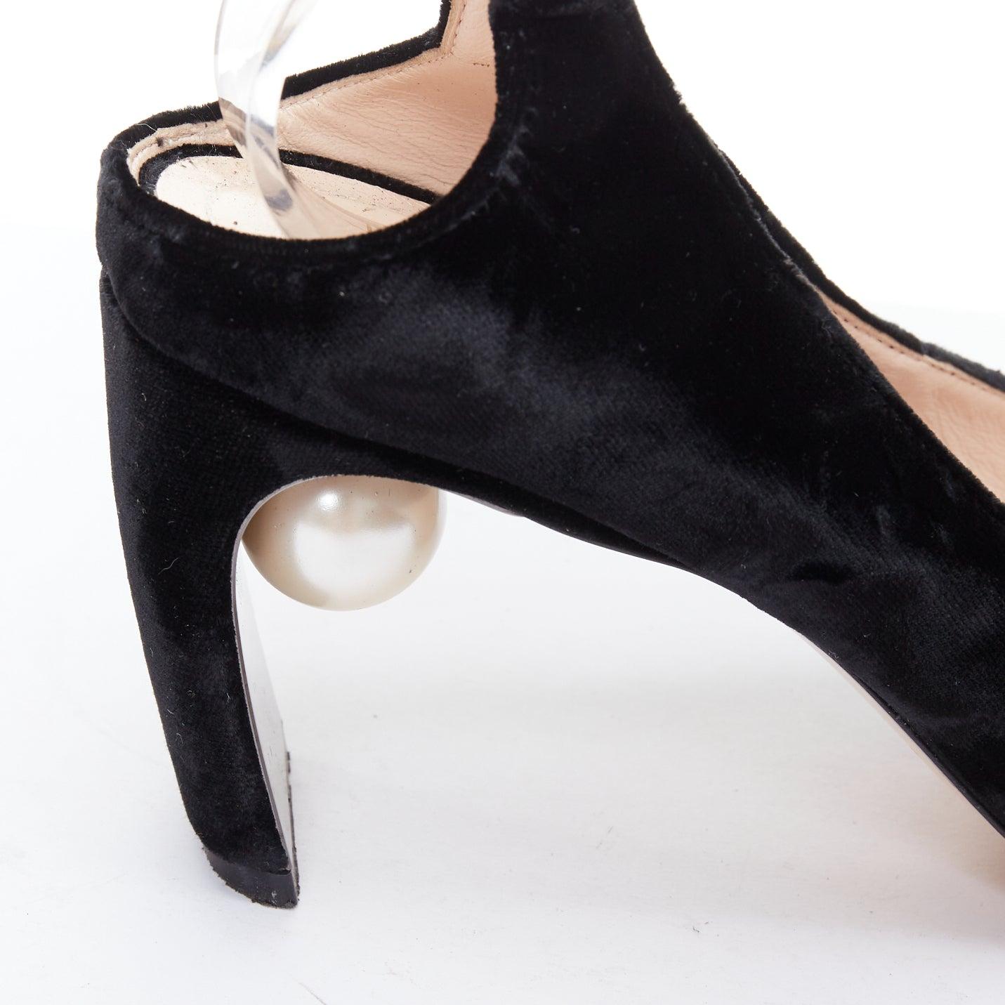 NICHOLAS KIRKWOOD Lola black velvet pearl heel slingback pumps EU38 2