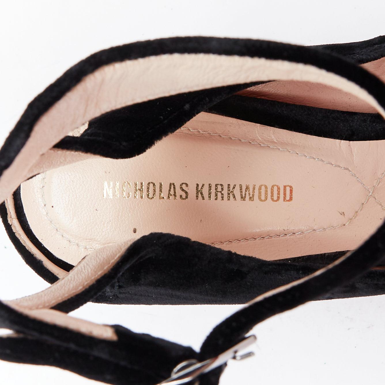 NICHOLAS KIRKWOOD Lola black velvet pearl heel slingback pumps EU38 4