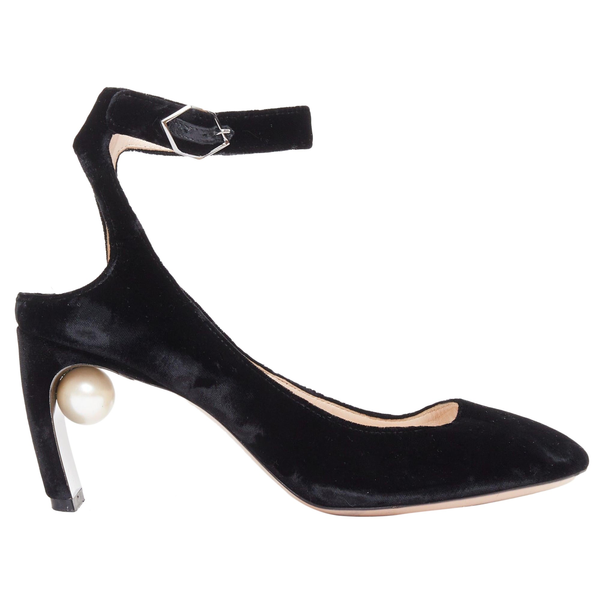 NICHOLAS KIRKWOOD Lola black velvet pearl heel slingback pumps EU38