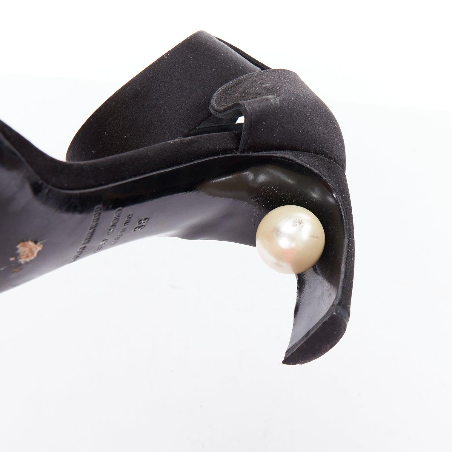 NICHOLAS KIRKWOOD Lola cream pearl heel black satin sandals EU38 For Sale 6