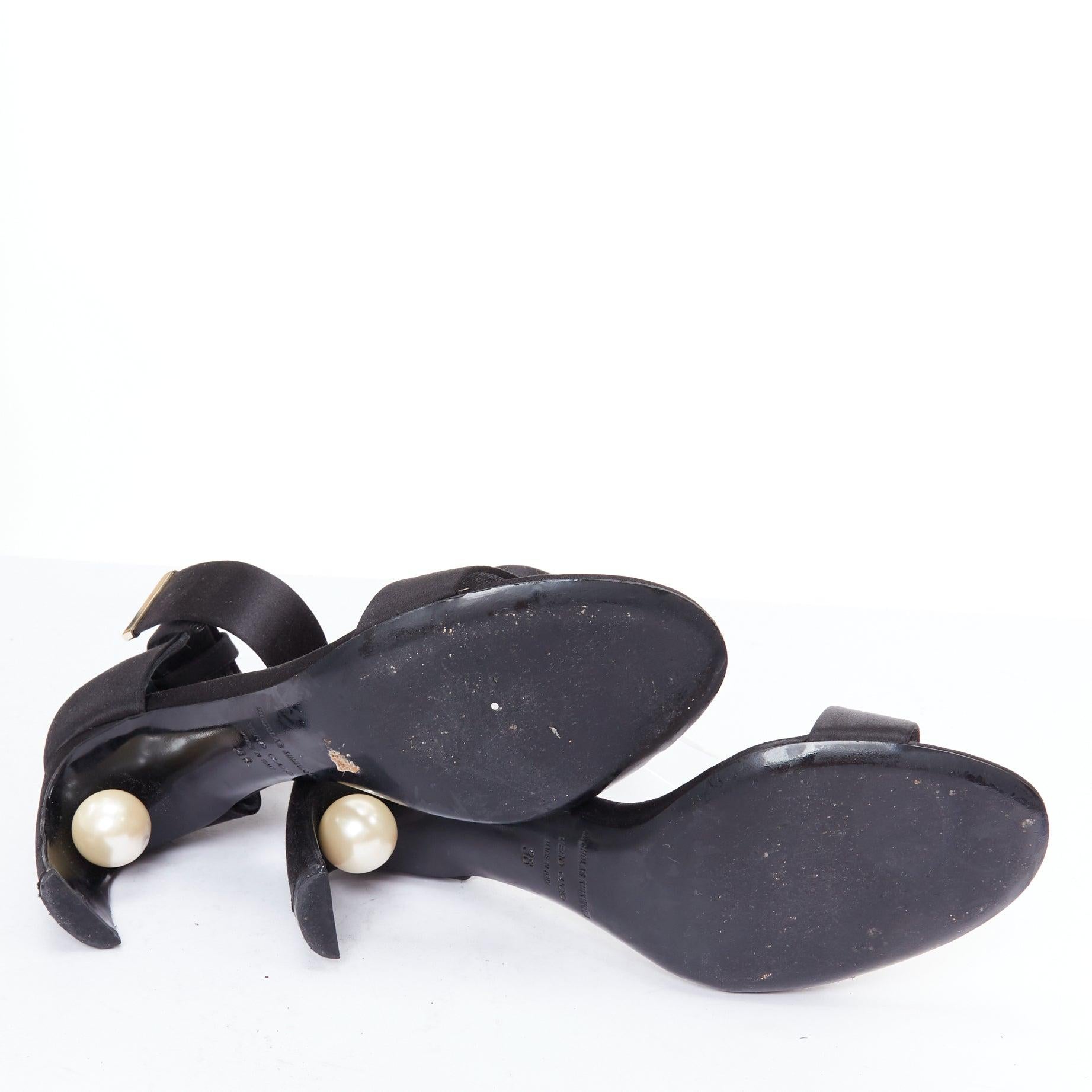 NICHOLAS KIRKWOOD Lola cream pearl heel black satin sandals EU38 For Sale 7