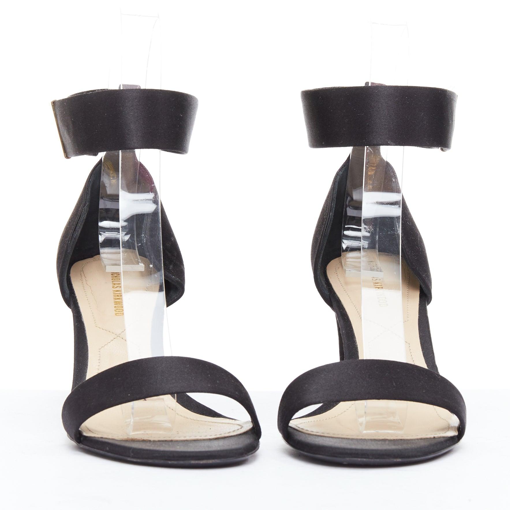 Black NICHOLAS KIRKWOOD Lola cream pearl heel black satin sandals EU38 For Sale