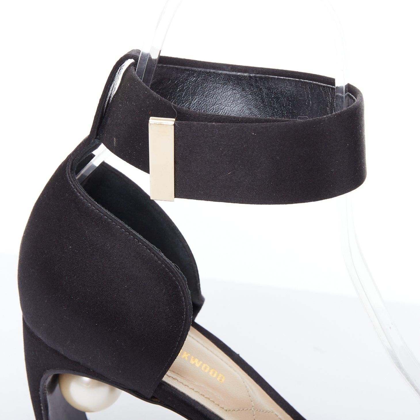 NICHOLAS KIRKWOOD Lola cream pearl heel black satin sandals EU38 For Sale 2
