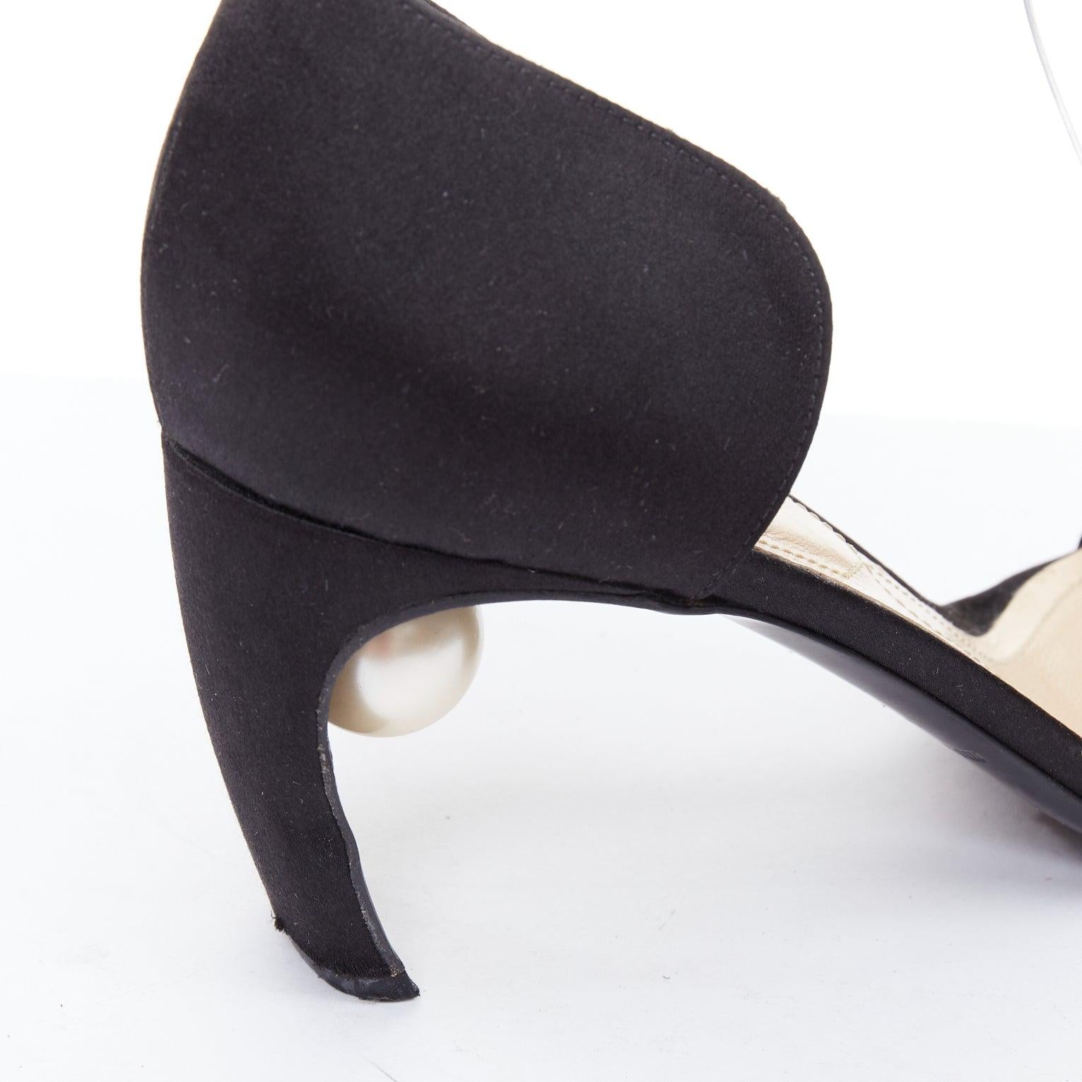NICHOLAS KIRKWOOD Lola cream pearl heel black satin sandals EU38 For Sale 3