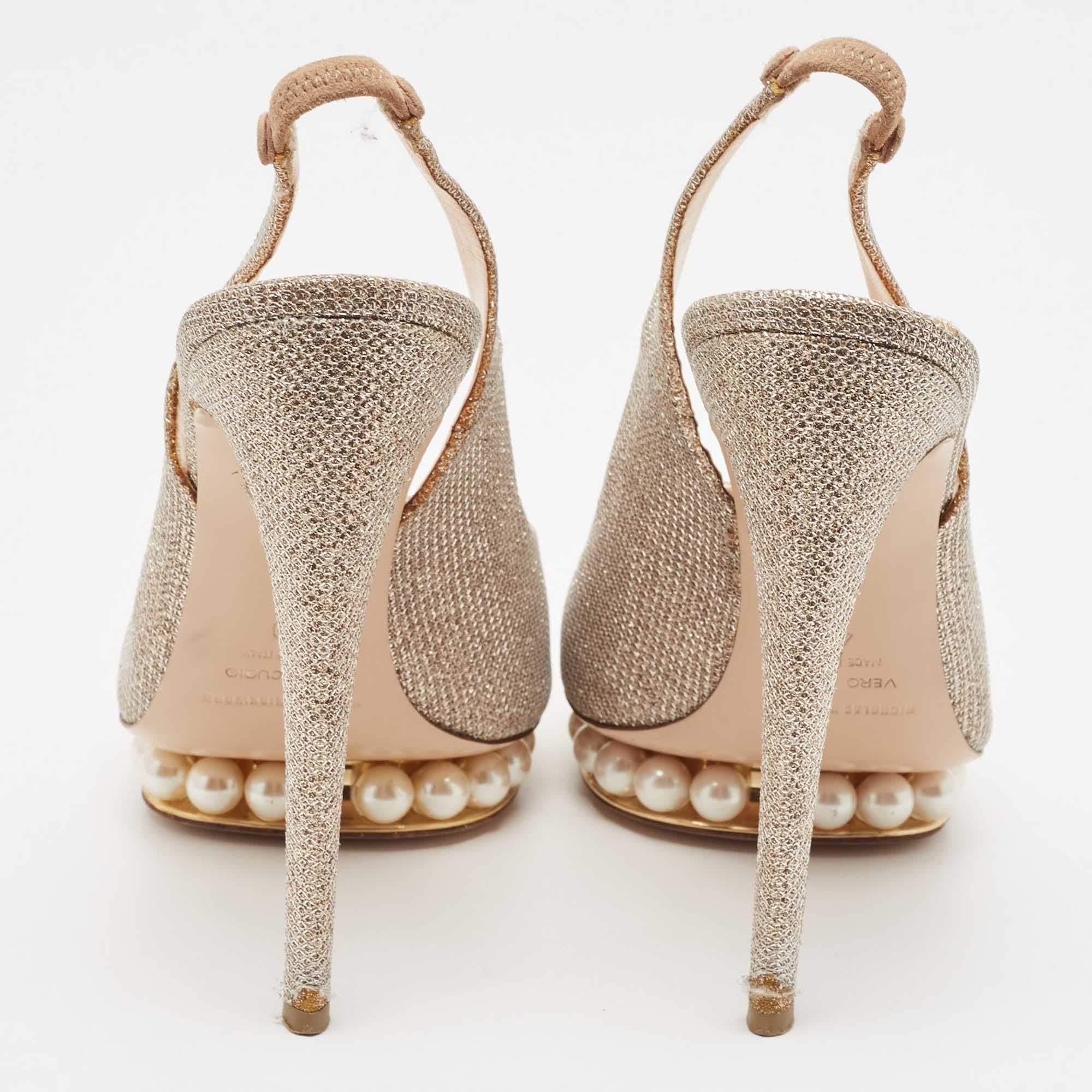 Women's Nicholas Kirkwood Lurex Pearl Embellished Platform Slingback Sandals Size 40