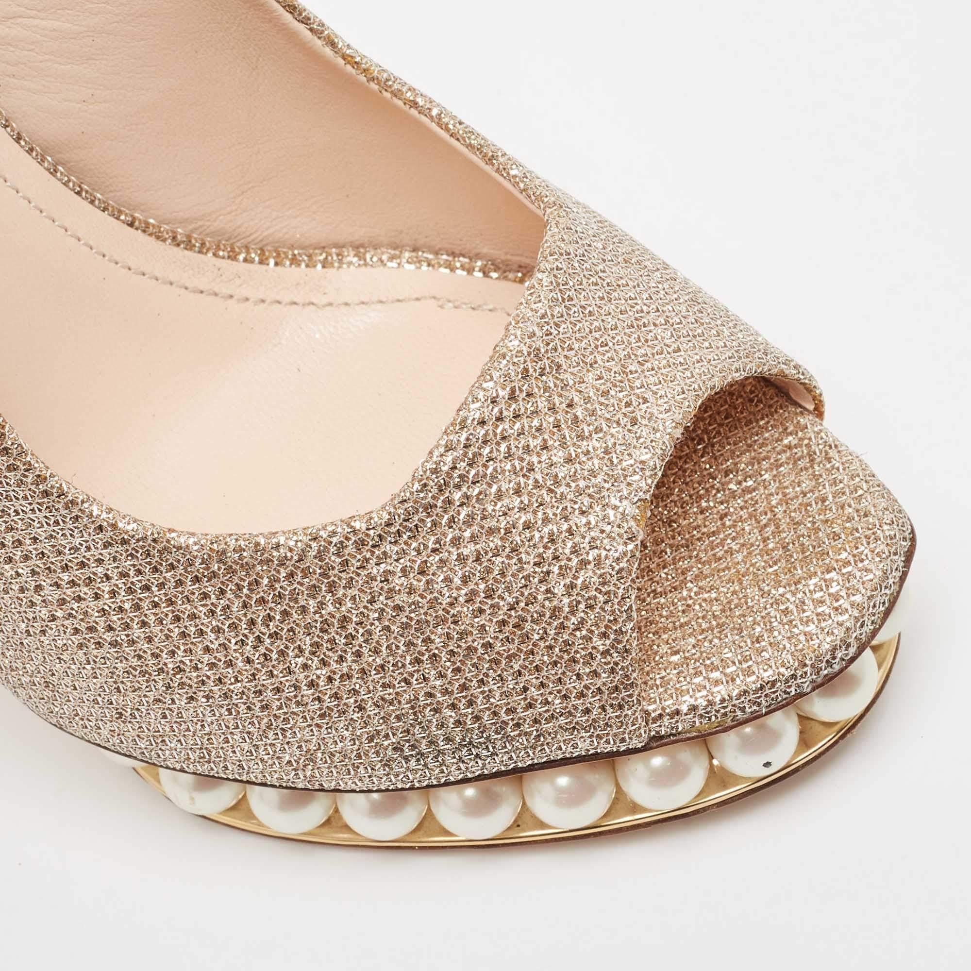 Nicholas Kirkwood Lurex Pearl Embellished Platform Slingback Sandals Size 40 2
