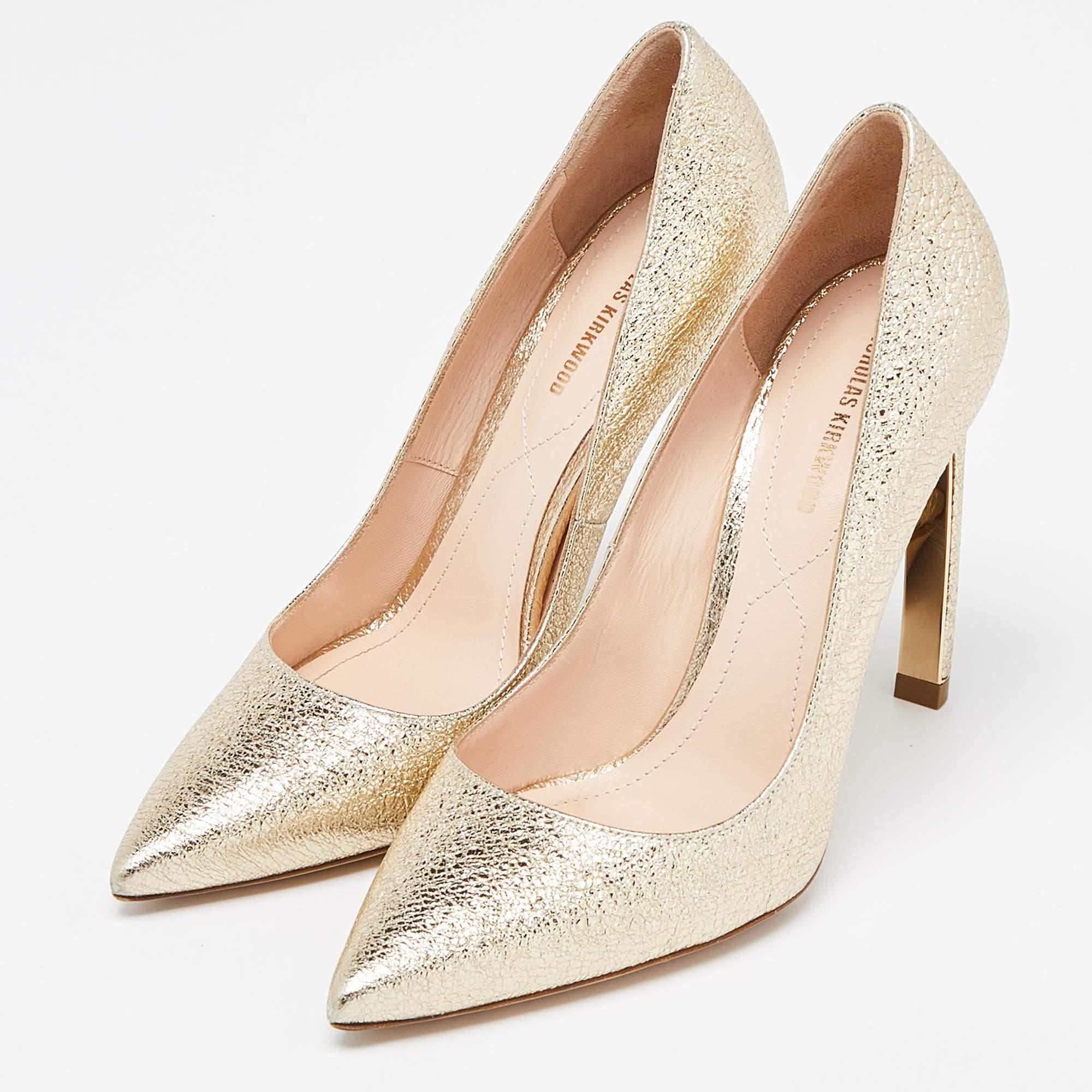 Make a chic style statement with these designer pumps. They showcase sturdy heels and durable soles perfect for your fashionable outings